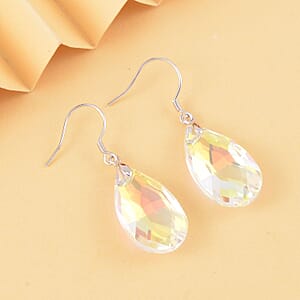 Simulated White Mystic Quartz Earrings in Rhodium Over Sterling Silver