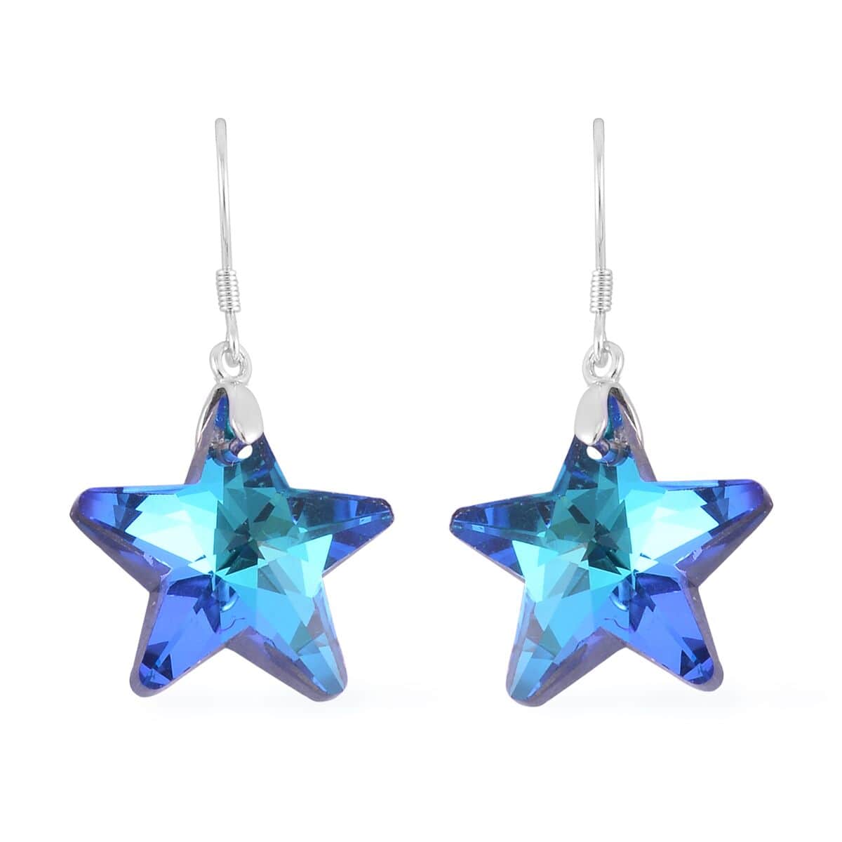 Simulated Blue Sapphire Star Earrings in Rhodium Over Sterling Silver image number 0
