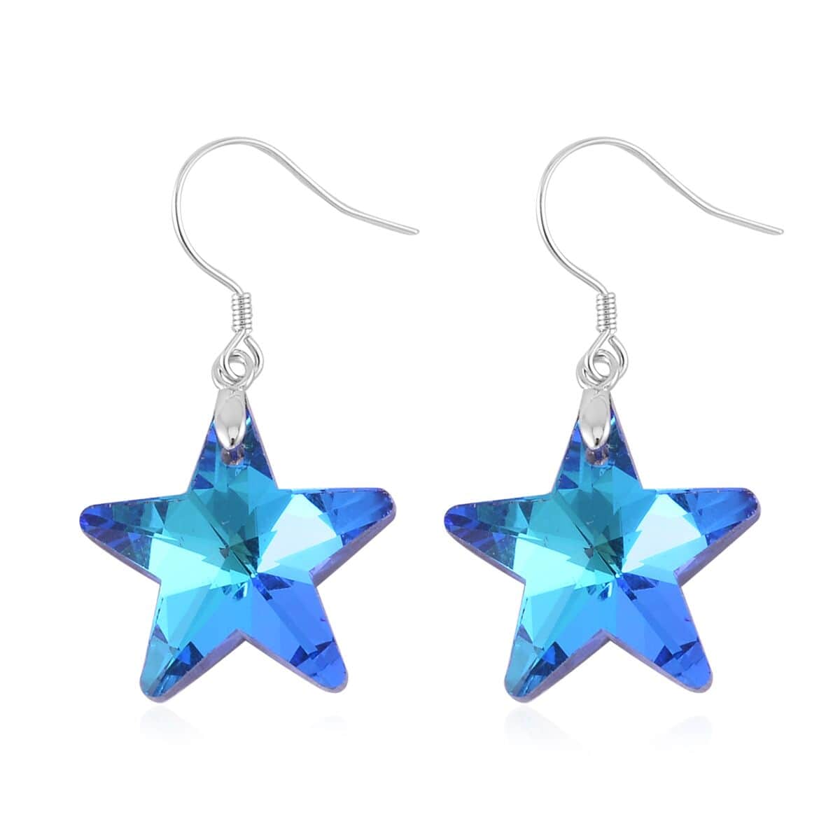 Simulated Blue Sapphire Star Earrings in Rhodium Over Sterling Silver image number 3