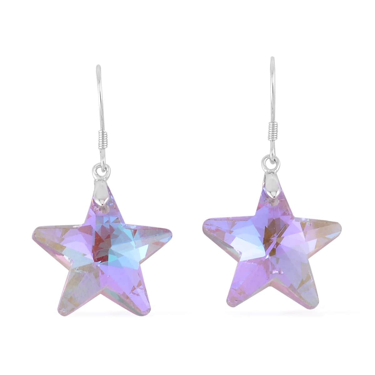 Simulated Pink Magic Color Quartz Star Earrings in Rhodium Over Sterling Silver image number 0