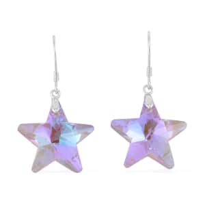 Simulated Pink Magic Color Quartz Star Earrings in Rhodium Over Sterling Silver