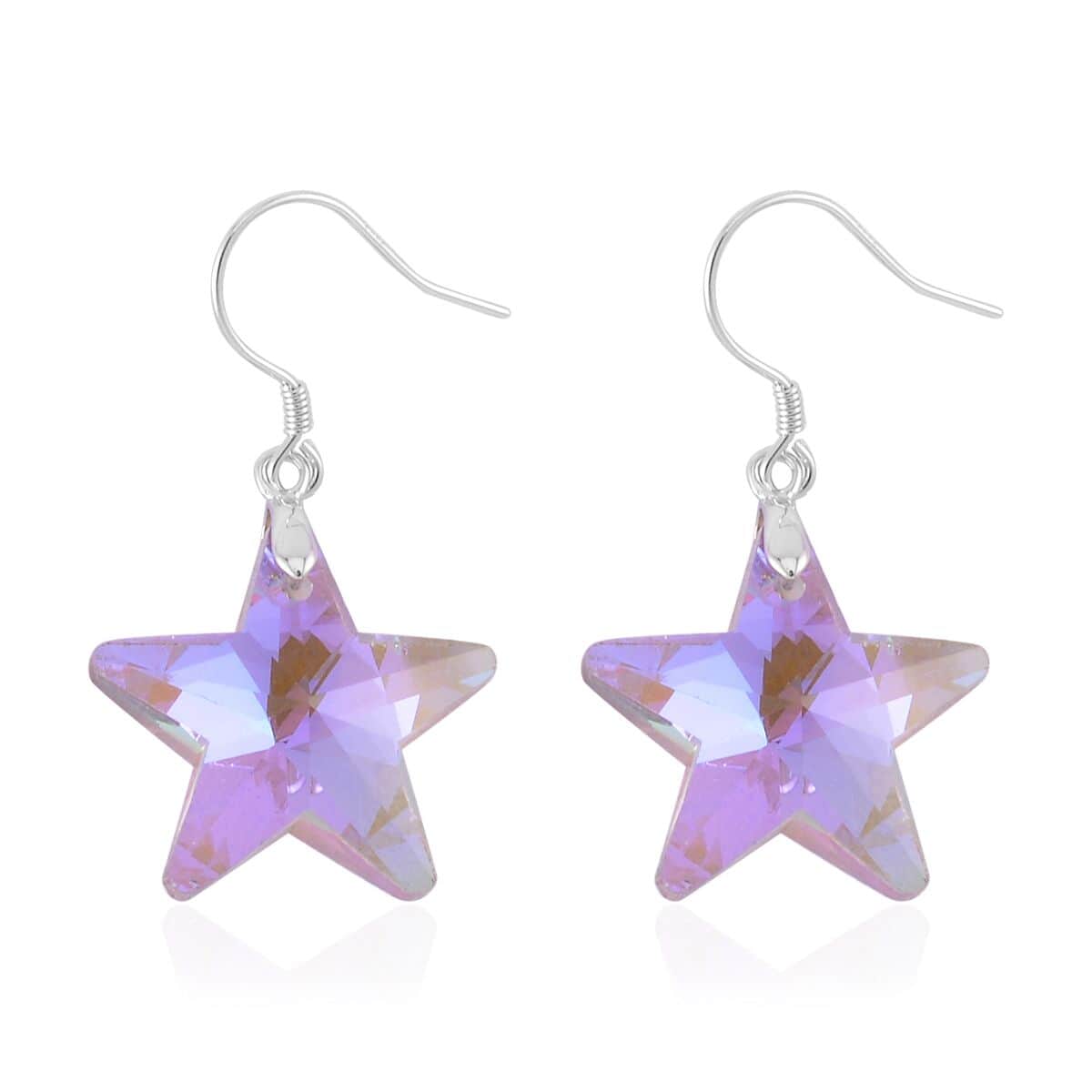 Simulated Pink Magic Color Quartz Star Earrings in Rhodium Over Sterling Silver image number 3