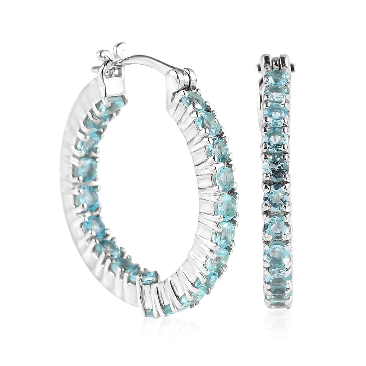 Madagascar Paraiba Apatite Hoop Earrings in Platinum Over Sterling Silver 3.10 ctw image number 0