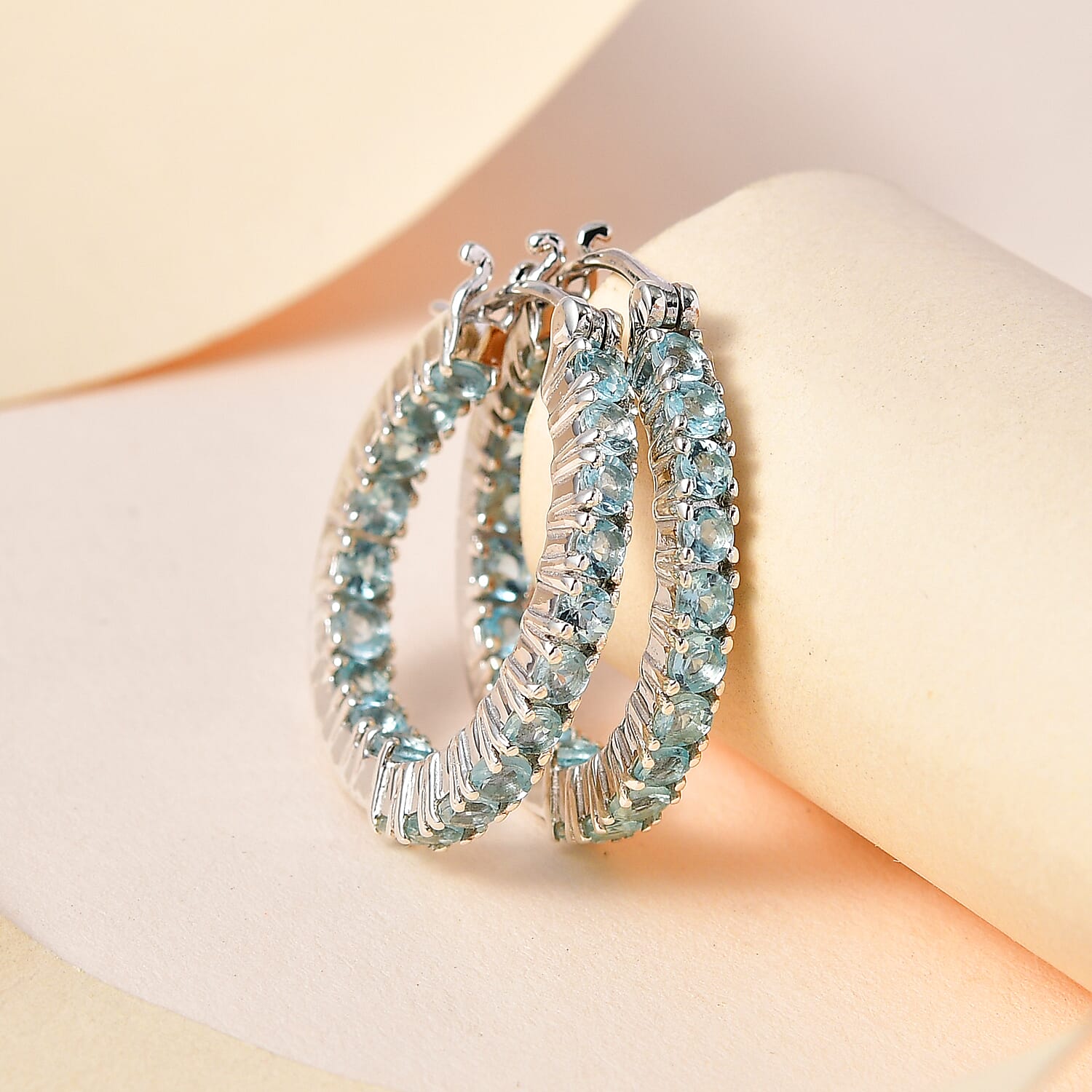 Madagascar Paraiba Apatite Hoop Earrings in Platinum Over Sterling Silver 3.10 ctw