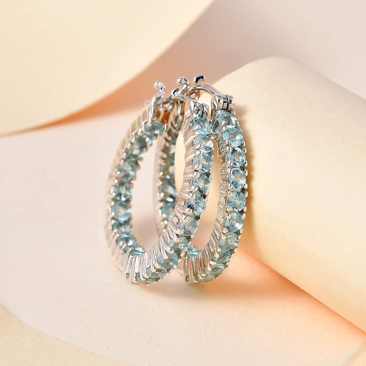 Madagascar Paraiba Apatite Hoop Earrings in Platinum Over Sterling Silver 3.10 ctw image number 1