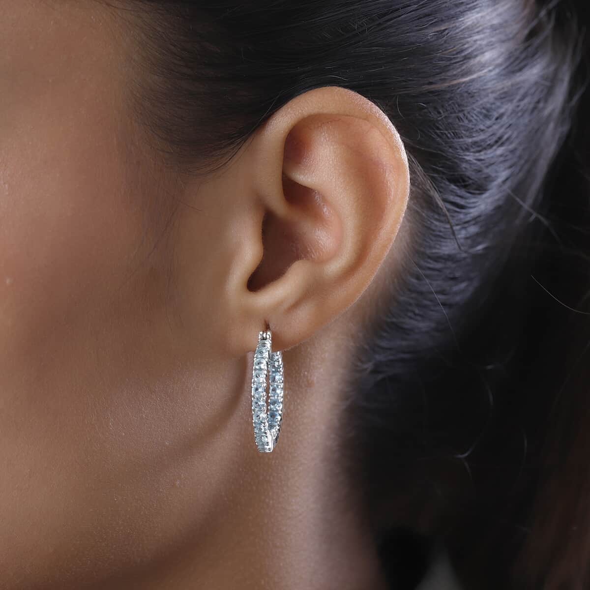 Madagascar Paraiba Apatite Hoop Earrings in Platinum Over Sterling Silver 3.10 ctw image number 2