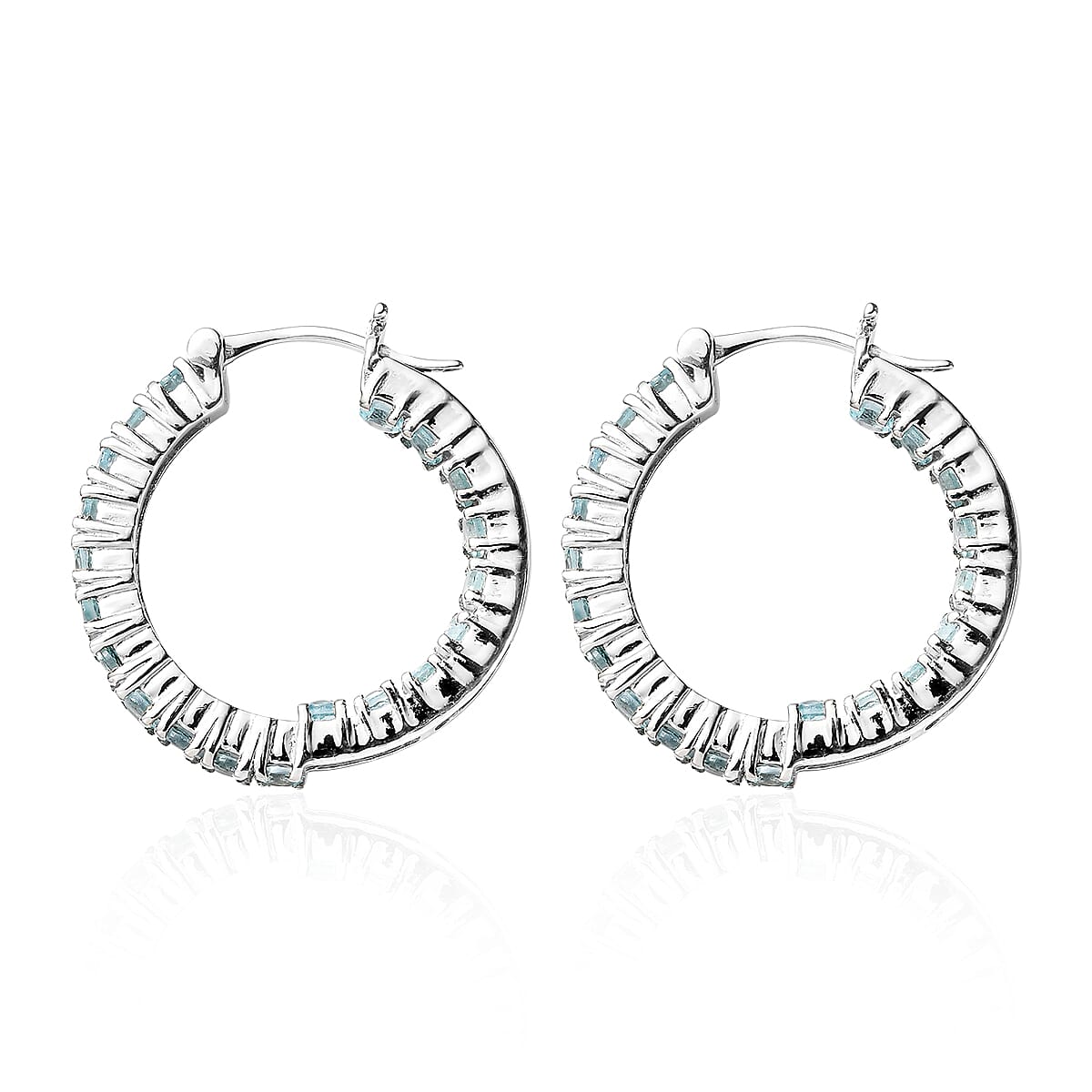 Madagascar Paraiba Apatite Hoop Earrings in Platinum Over Sterling Silver 3.10 ctw