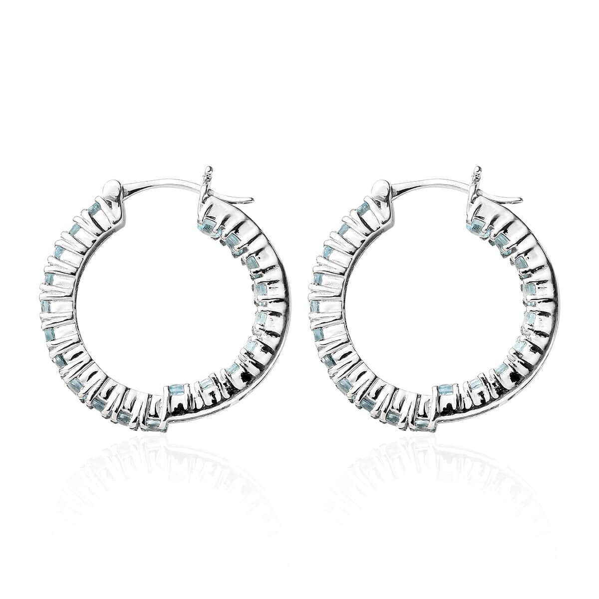 Madagascar Paraiba Apatite Hoop Earrings in Platinum Over Sterling Silver 3.10 ctw image number 3