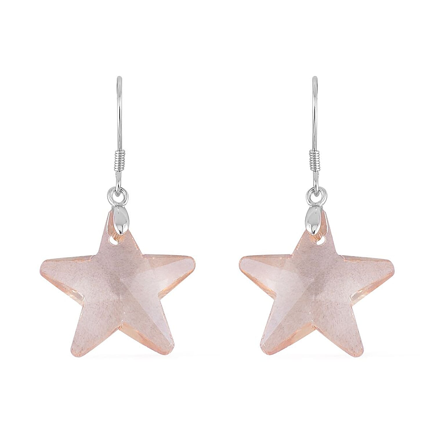 Simulated Champagne Quartz Star Earrings in Rhodium Over Sterling Silver