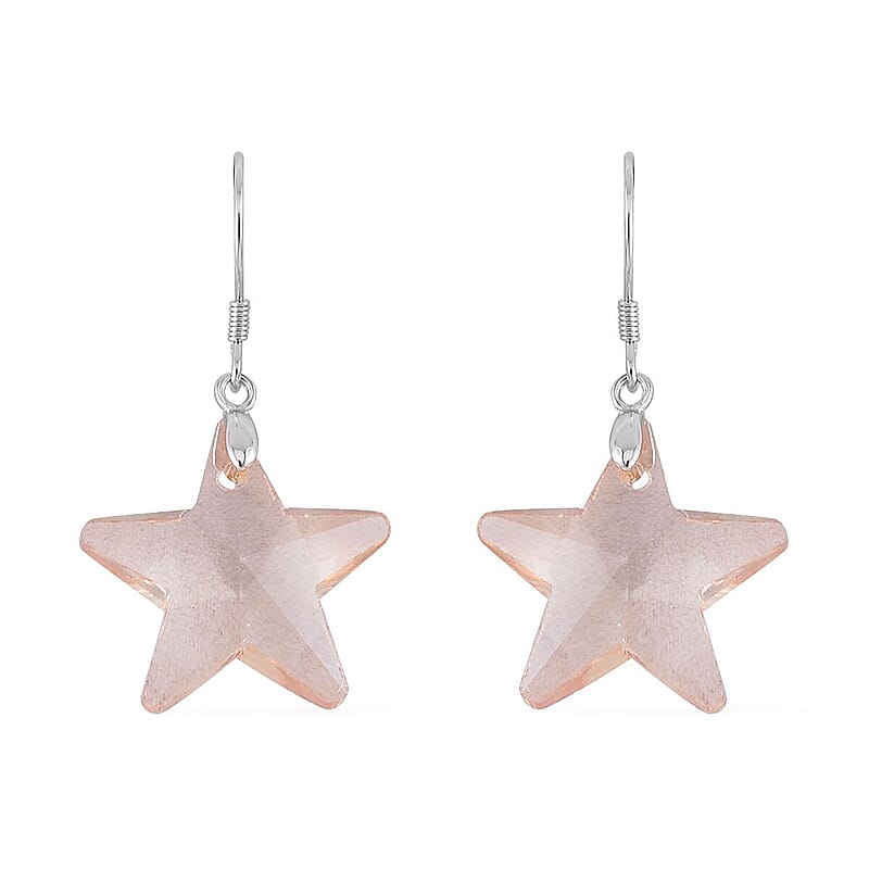 Simulated Champagne Quartz Star Earrings in Rhodium Over Sterling Silver