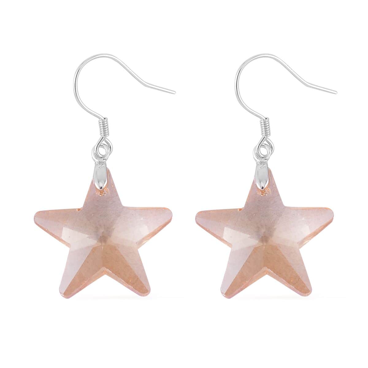 Simulated Champagne Quartz Star Earrings in Rhodium Over Sterling Silver image number 3