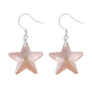 Simulated Champagne Quartz Star Earrings in Rhodium Over Sterling Silver