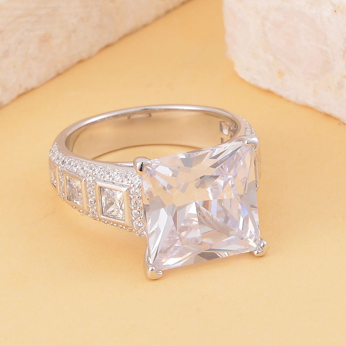 Lustro Stella Finest CZ Ring in Platinum Over Sterling Silver (Size 7.0) 14.85 ctw image number 1