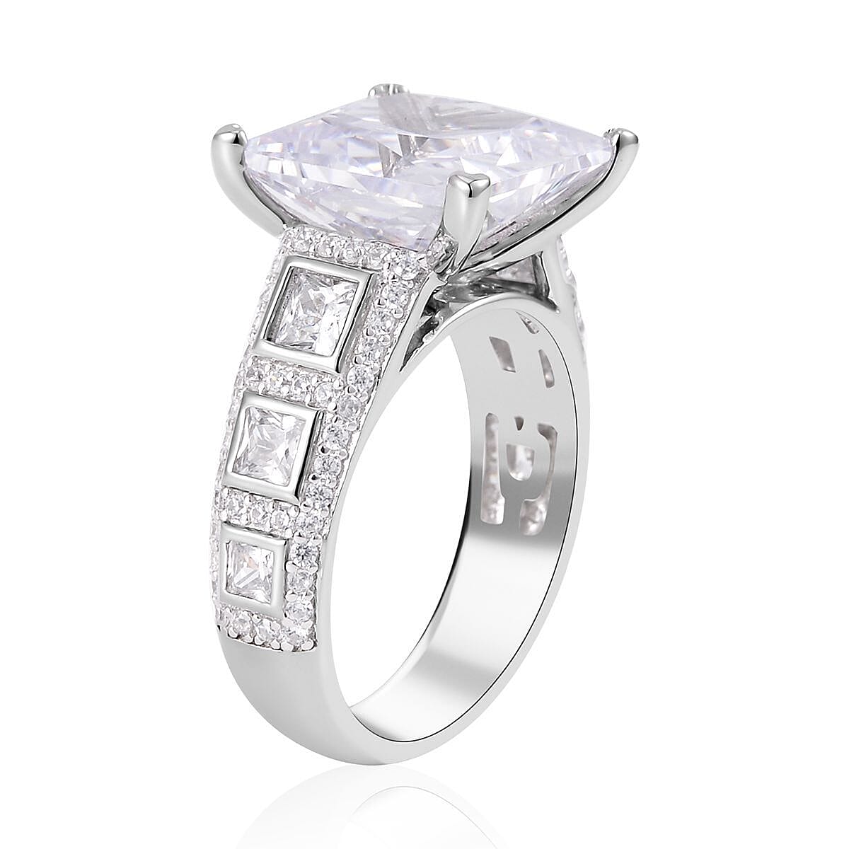 Lustro Stella Finest CZ Ring in Platinum Over Sterling Silver (Size 7.0) 14.85 ctw image number 3