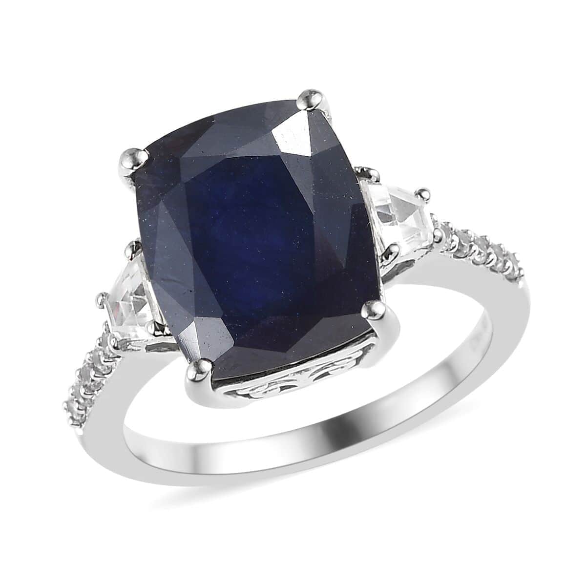 TLV Masoala Sapphire ,  White Zircon  Main Stone With Side Stone Ring in Platinum Over Sterling Silver 10.05 ctw (Size 10.0) 8.86 ctw image number 0