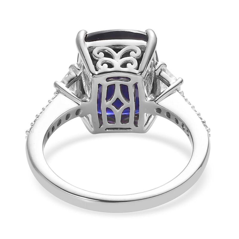 Masoala Sapphire (FF) and White Zircon Ring in Platinum Over Sterling Silver (Size 10.0) 9.00 ctw