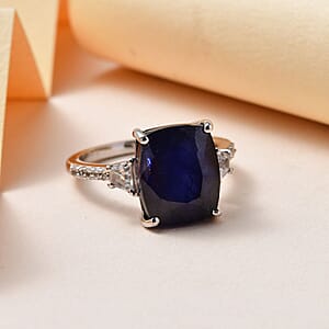 Masoala Sapphire (FF) and White Zircon Ring in Platinum Over Sterling Silver (Size 8.0) 9.00 ctw