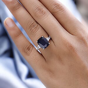 Masoala Sapphire (FF) and White Zircon Ring in Platinum Over Sterling Silver (Size 8.0) 9.00 ctw
