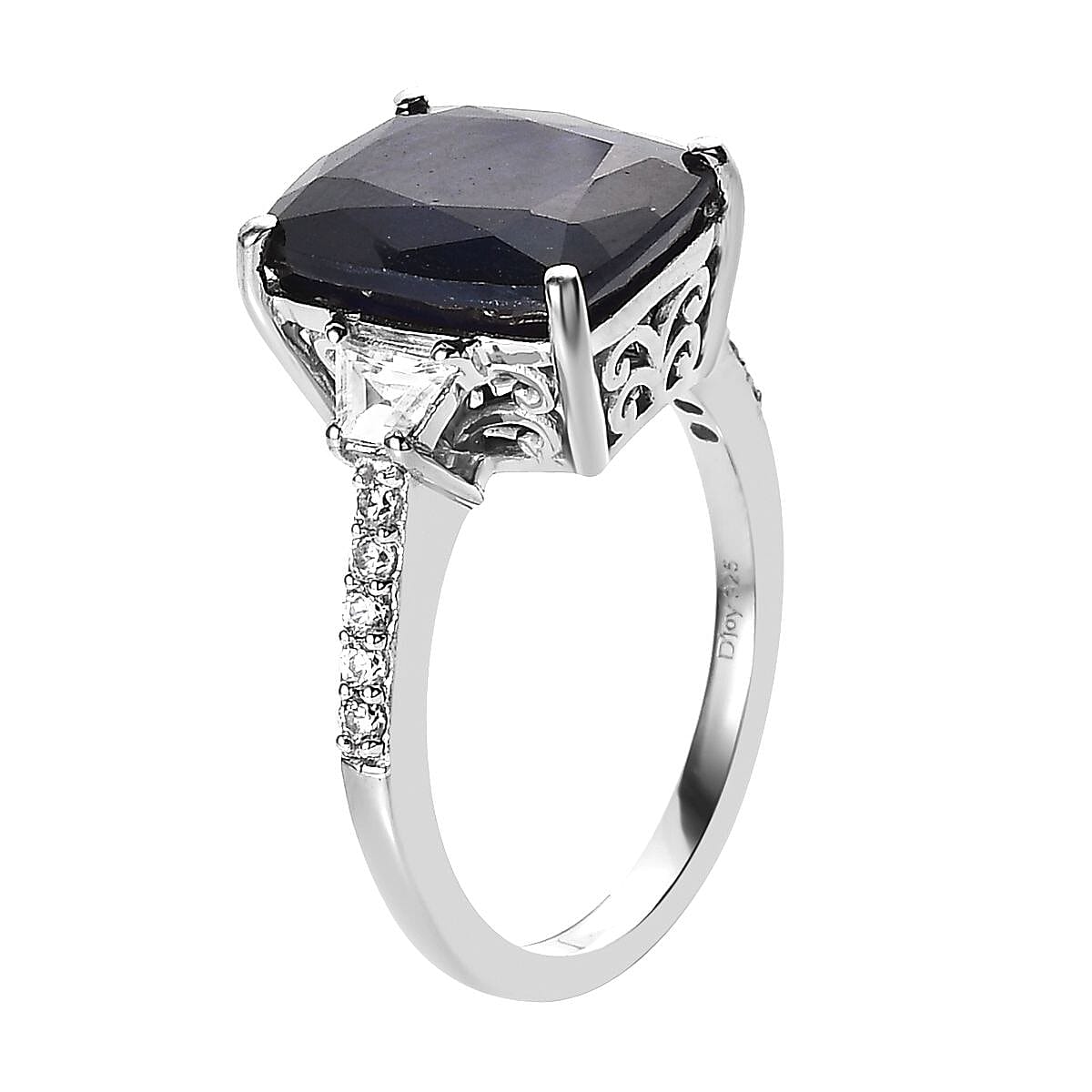 Masoala Sapphire (FF) and White Zircon Ring in Platinum Over Sterling Silver (Size 8.0) 9.00 ctw image number 3