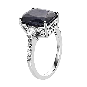 Masoala Sapphire (FF) and White Zircon Ring in Platinum Over Sterling Silver (Size 8.0) 9.00 ctw
