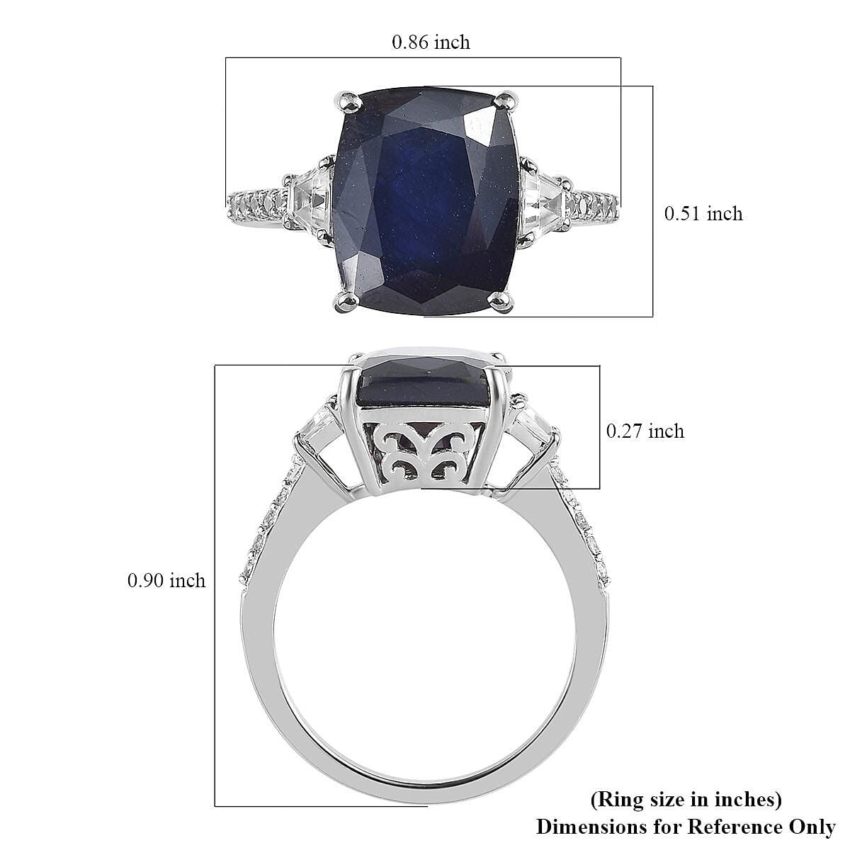 Masoala Sapphire (FF) and White Zircon Ring in Platinum Over Sterling Silver (Size 8.0) 9.00 ctw image number 4