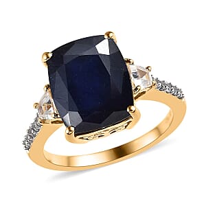 Masoala Sapphire and (FF) White Zircon Ring in Vermeil Yellow Gold Over Sterling Silver (Size 9.0) 8.60 ctw