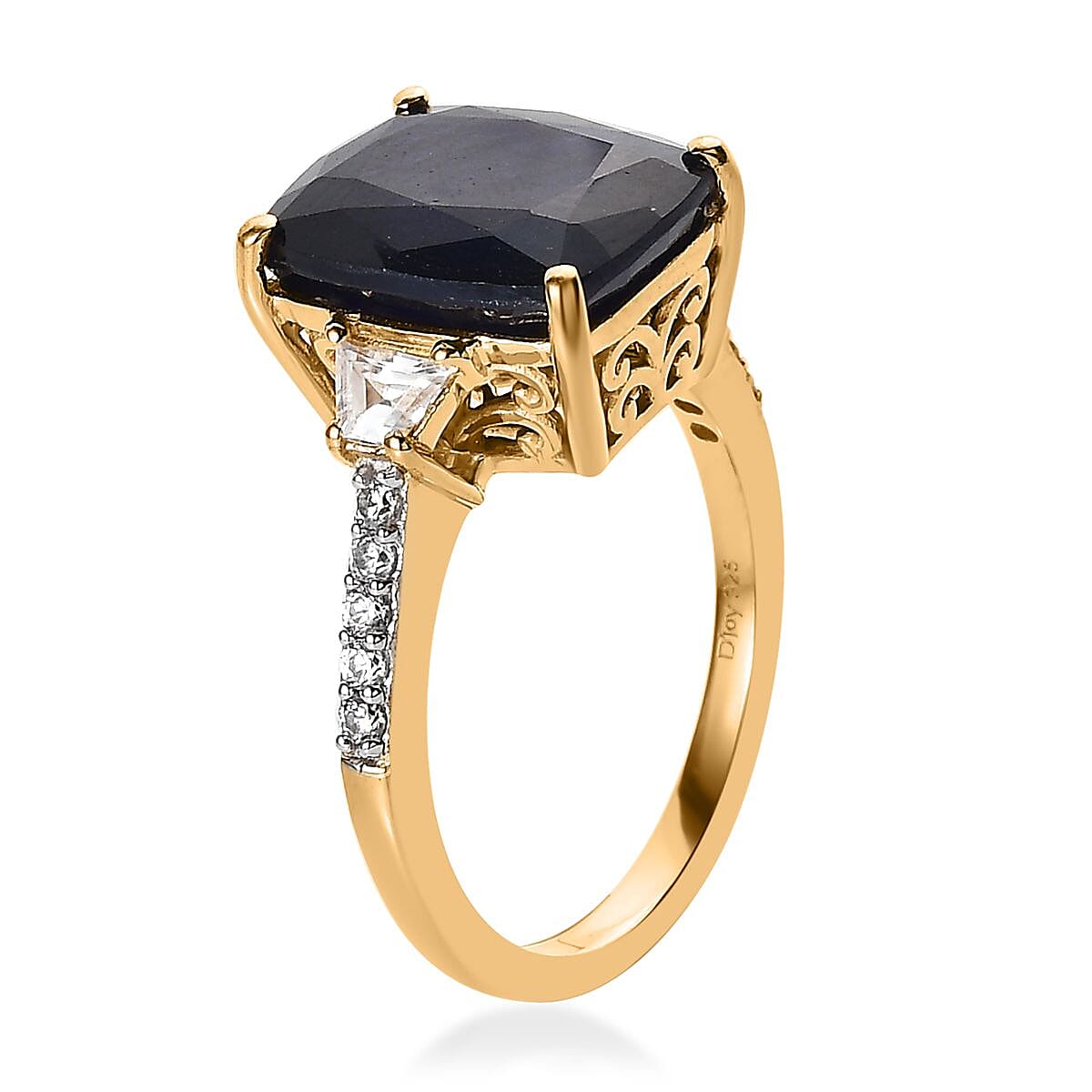 Masoala Sapphire and (FF) White Zircon Ring in Vermeil Yellow Gold Over Sterling Silver (Size 9.0) 8.60 ctw image number 1