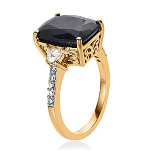 Masoala Sapphire and (FF) White Zircon Ring in Vermeil Yellow Gold Over Sterling Silver (Size 9.0) 8.60 ctw