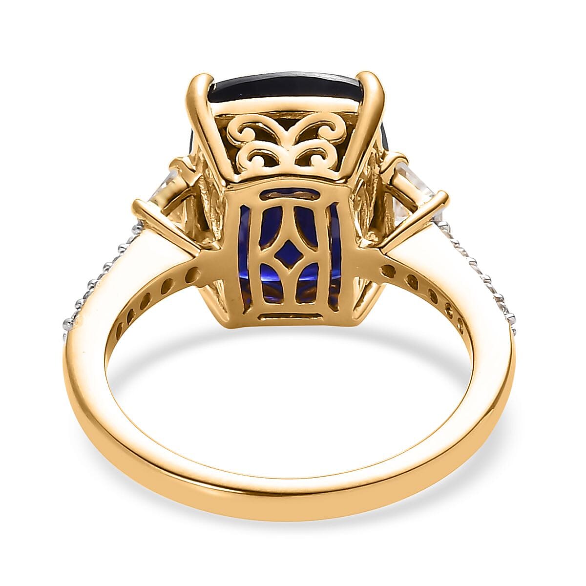 Masoala Sapphire and (FF) White Zircon Ring in Vermeil Yellow Gold Over Sterling Silver (Size 9.0) 8.60 ctw image number 2