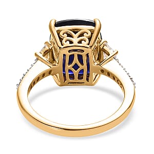 Masoala Sapphire and (FF) White Zircon Ring in Vermeil Yellow Gold Over Sterling Silver (Size 9.0) 8.60 ctw