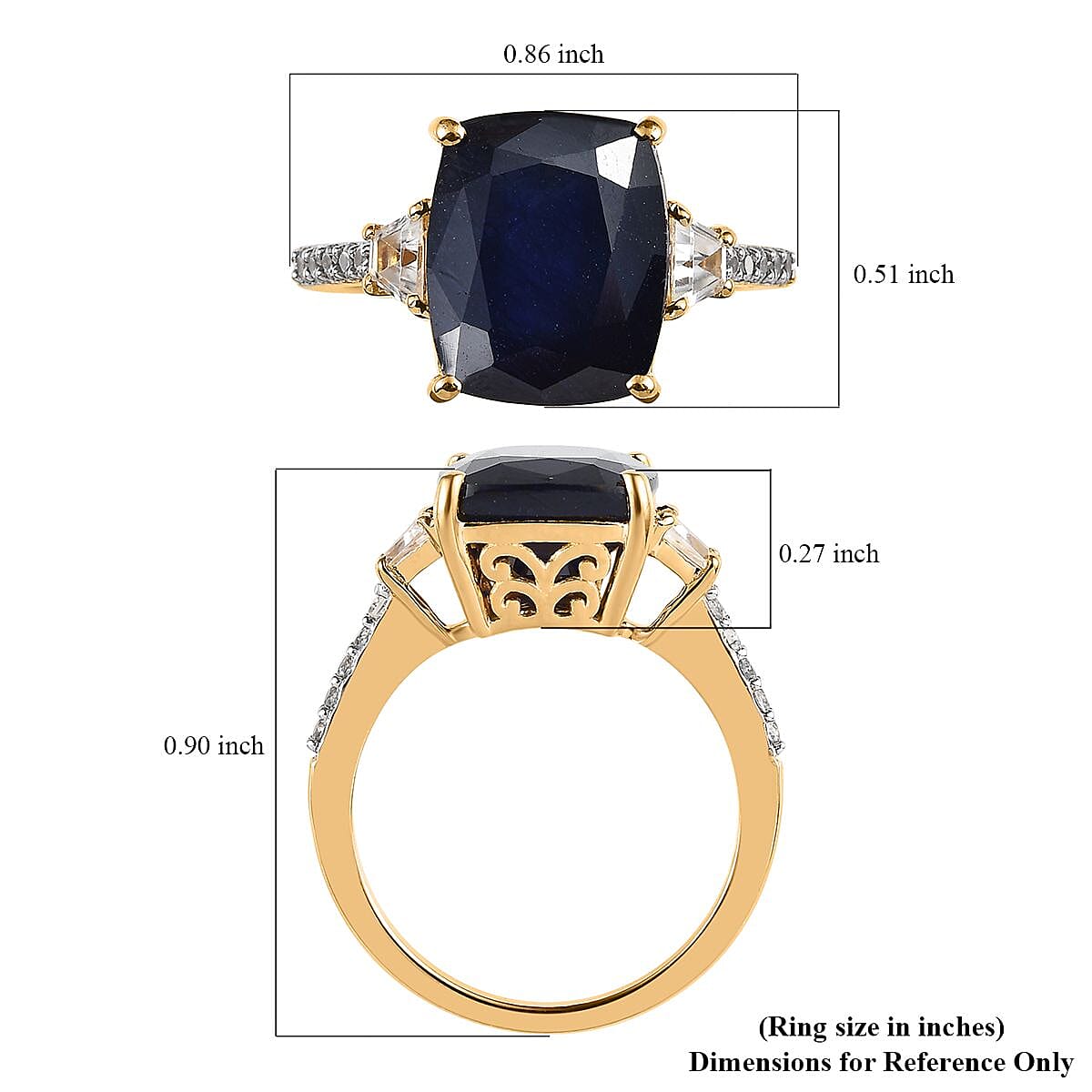 Masoala Sapphire and (FF) White Zircon Ring in Vermeil Yellow Gold Over Sterling Silver (Size 9.0) 8.60 ctw image number 3
