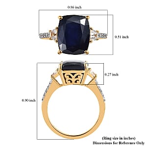 Masoala Sapphire and (FF) White Zircon Ring in Vermeil Yellow Gold Over Sterling Silver (Size 9.0) 8.60 ctw