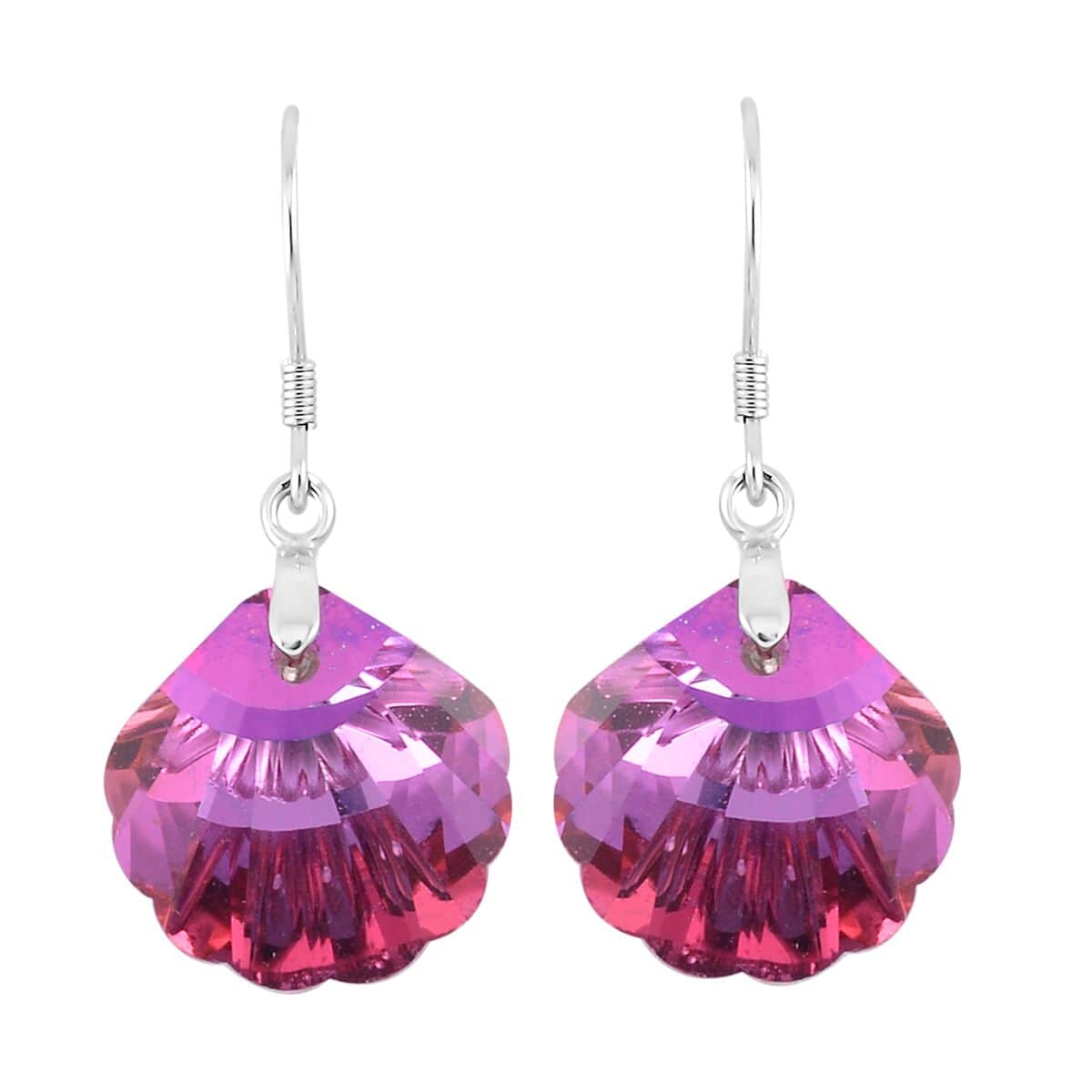 Simulated Fuchsia Color Quartz Earrings in Rhodium Over Sterling Silver image number 0