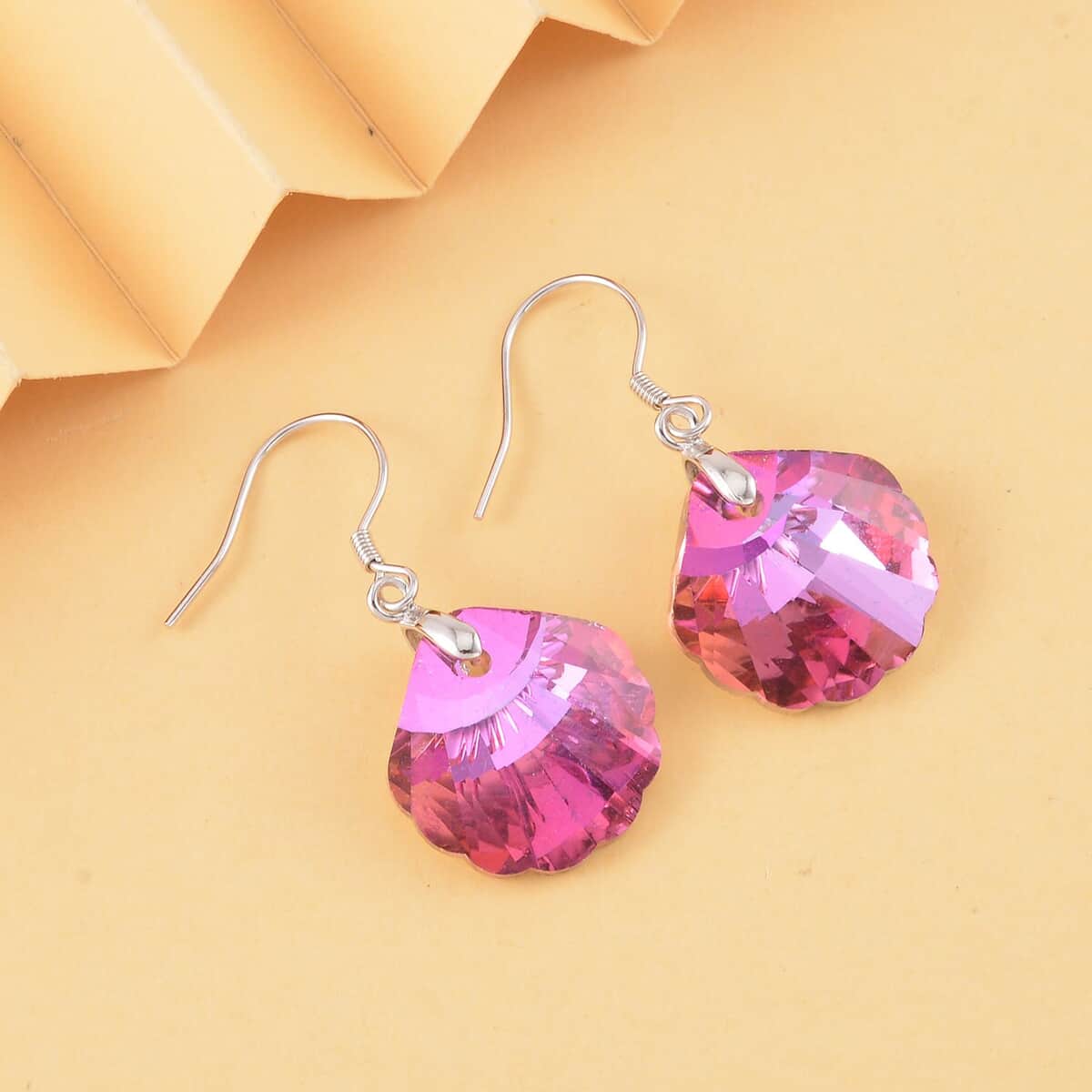 Simulated Fuchsia Color Quartz Earrings in Rhodium Over Sterling Silver image number 1