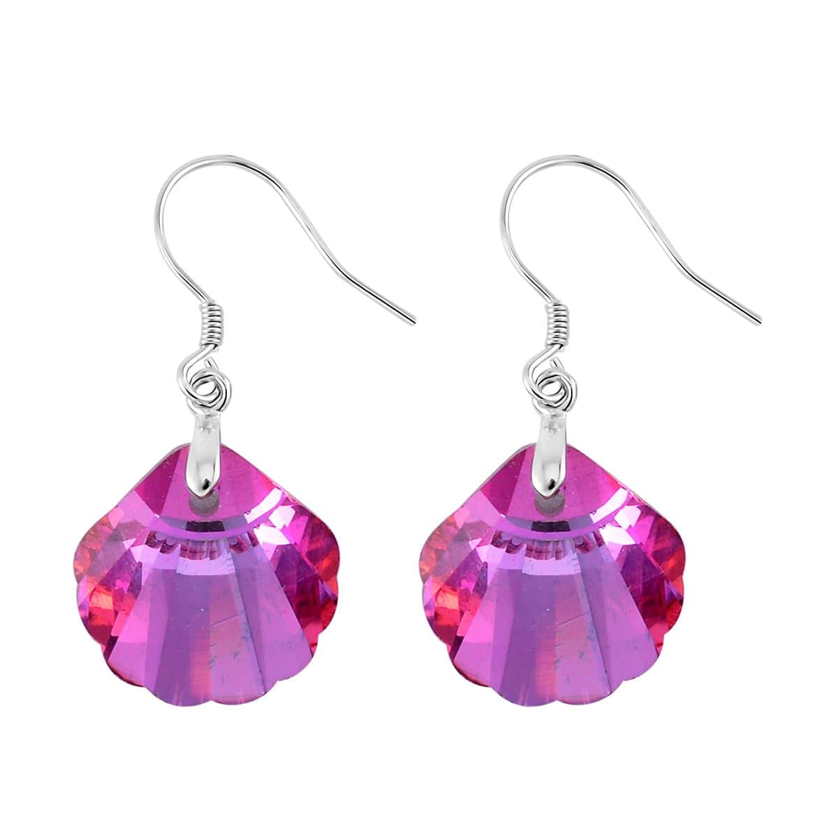 Simulated Fuchsia Color Quartz Earrings in Rhodium Over Sterling Silver image number 3