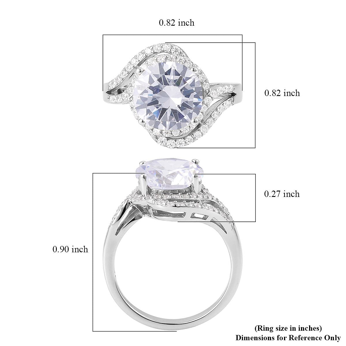Lustro Stella Finest CZ Bypass Ring in Platinum Over Sterling Silver (Size 10.0) 6.50 ctw