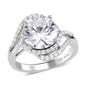 Lustro Stella Finest CZ Bypass Ring in Platinum Over Sterling Silver (Size 7.0) 6.50 ctw