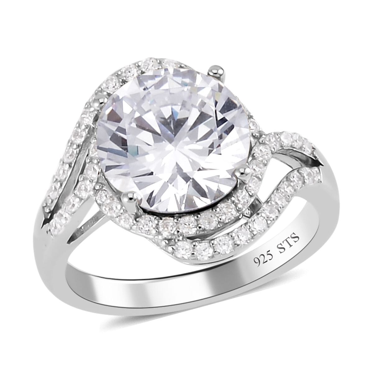Lustro Stella Finest CZ Bypass Ring in Platinum Over Sterling Silver (Size 9.0) 6.50 ctw image number 0