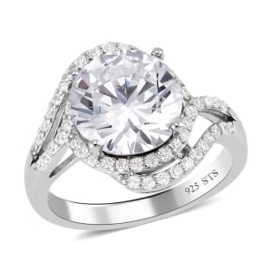 Lustro Stella Finest CZ Bypass Ring in Platinum Over Sterling Silver (Size 9.0) 6.50 ctw