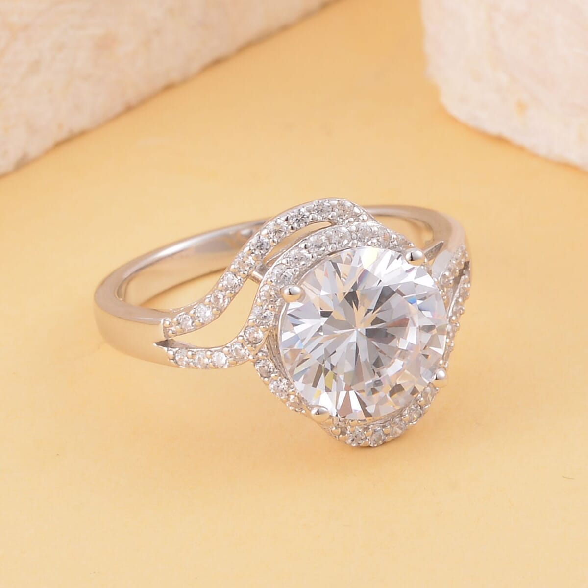 Lustro Stella Finest CZ Bypass Ring in Platinum Over Sterling Silver (Size 9.0) 6.50 ctw image number 1