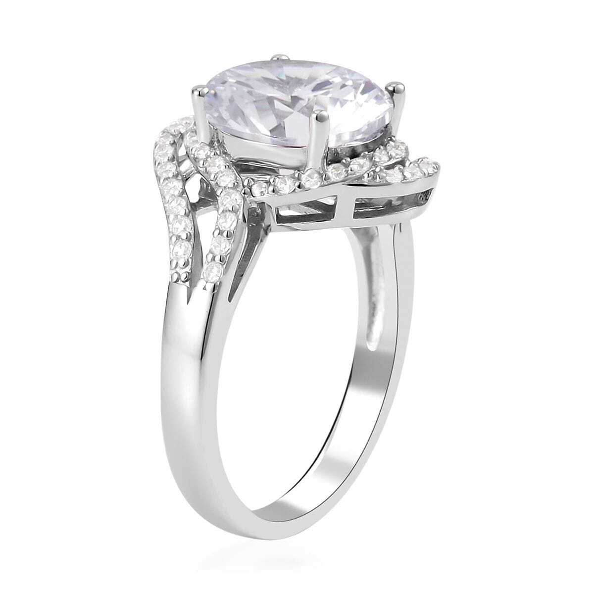 Lustro Stella Finest CZ Bypass Ring in Platinum Over Sterling Silver (Size 9.0) 6.50 ctw image number 3