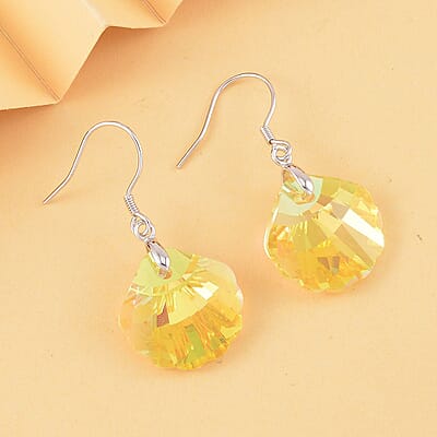 Simulated Yellow Topaz Earrings in Rhodium Over Sterling Silver