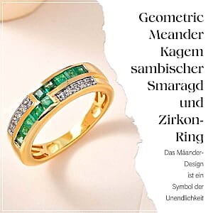 Kagem Zambian Emerald and White Zircon 0.90 ctw Ring in 14K Yellow Gold Over Sterling Silver (Size 9.0)
