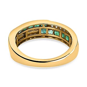 Kagem Zambian Emerald and White Zircon 0.90 ctw Ring in 14K Yellow Gold Over Sterling Silver (Size 9.0)