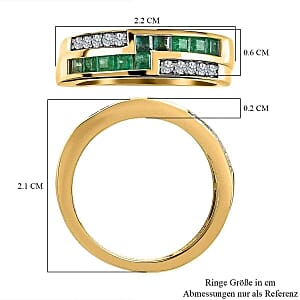 Kagem Zambian Emerald and White Zircon 0.90 ctw Ring in 14K Yellow Gold Over Sterling Silver (Size 9.0)