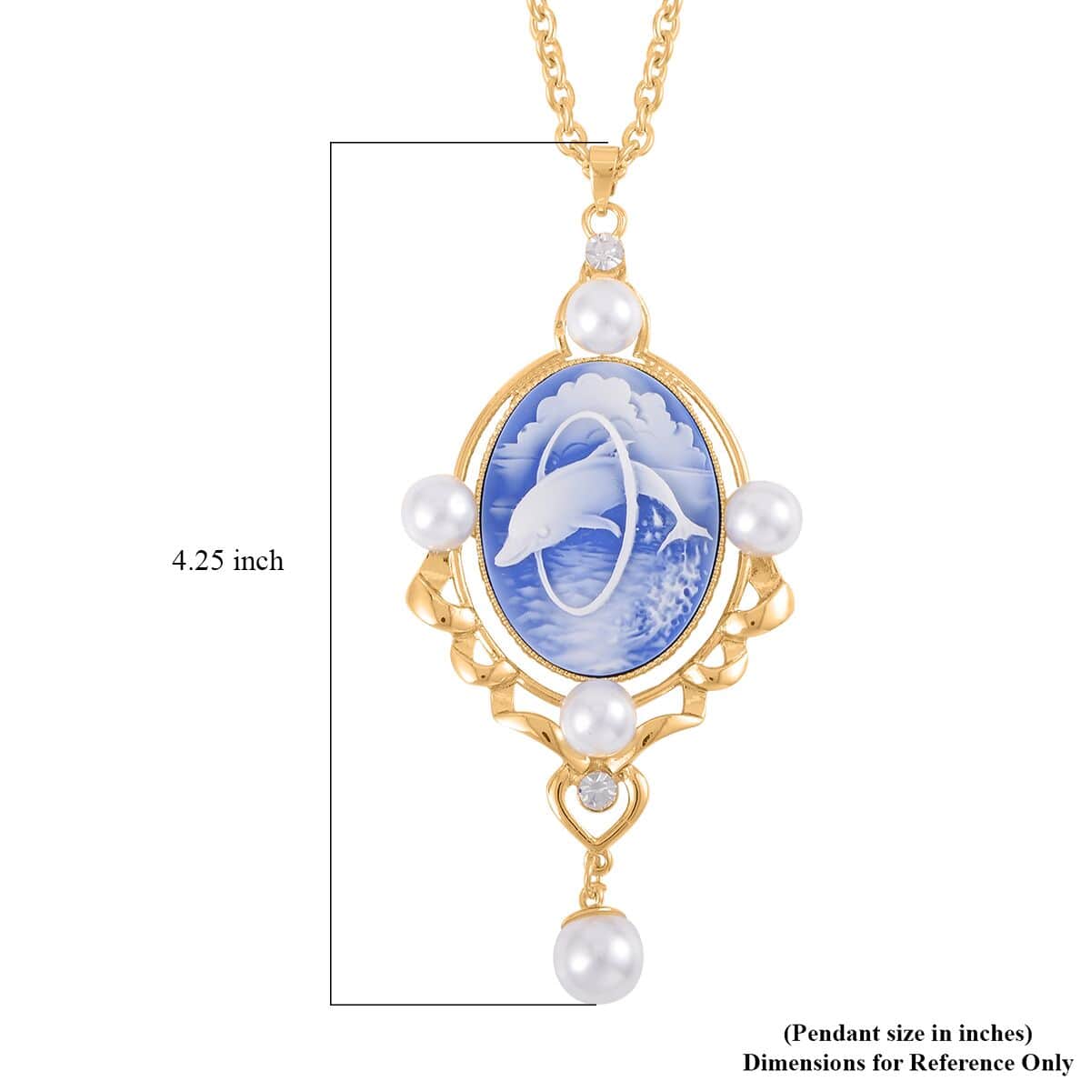 Blue Color Cameo and Multi Gemstone 6.00 ctw Necklace in Goldtone 20.5-22.5 Inches image number 5