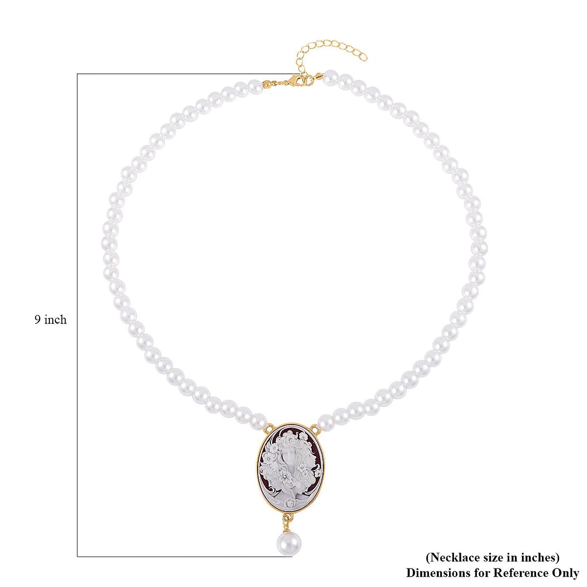 Cameo and White Shell Pearl Necklace 21-23 Inches in Goldtone 8.00 ctw image number 4