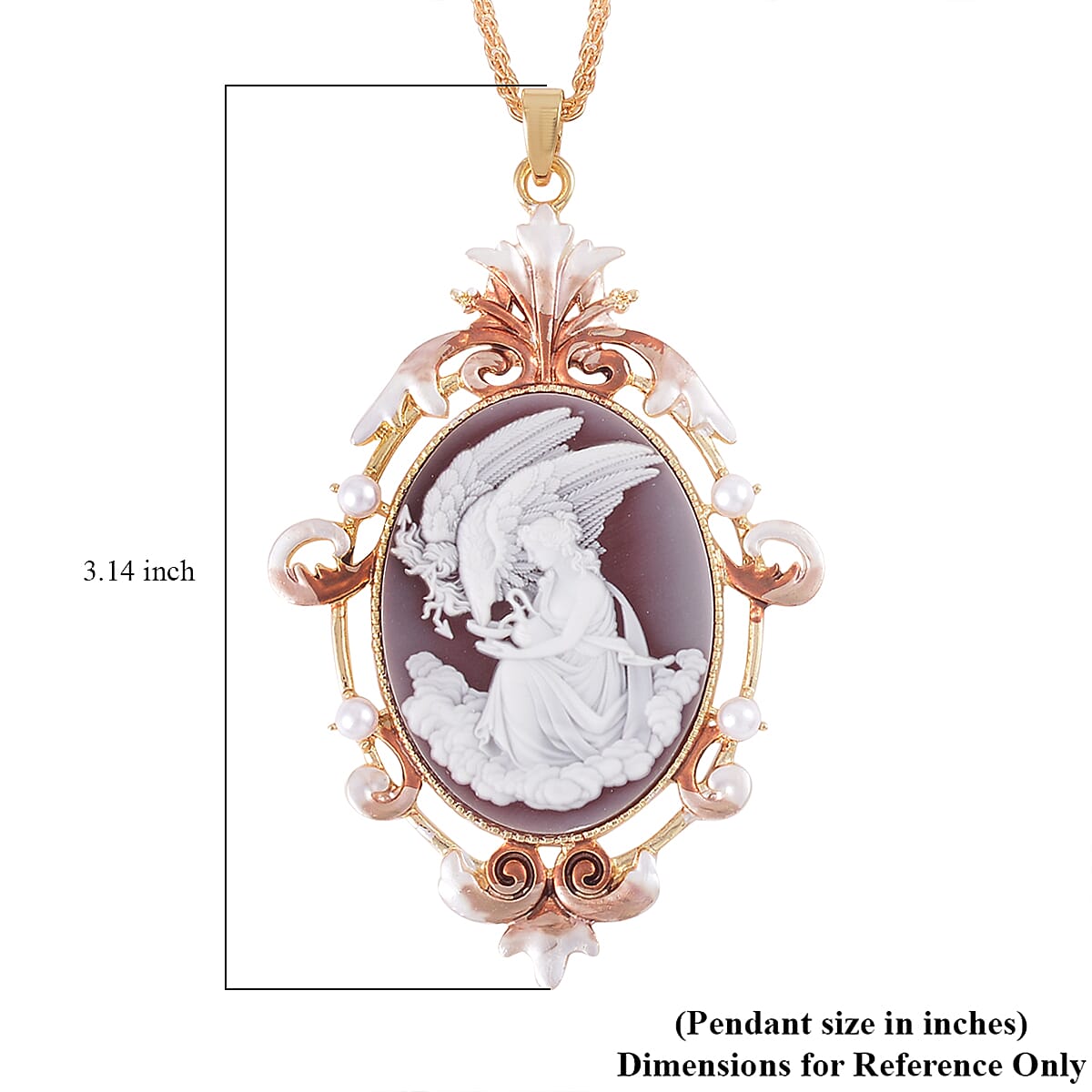 Cameo and Simulated Pearl Enameled Necklace 20-22 Inches in Goldtone 8.00 ctw image number 4