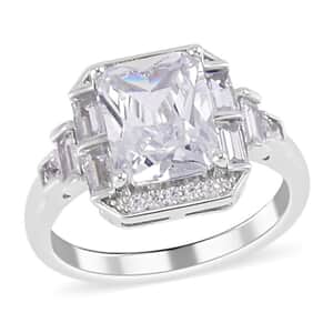 Lustro Stella Finest CZ Halo Ring in Platinum Over Sterling Silver (Size 10.0) 4.80 ctw