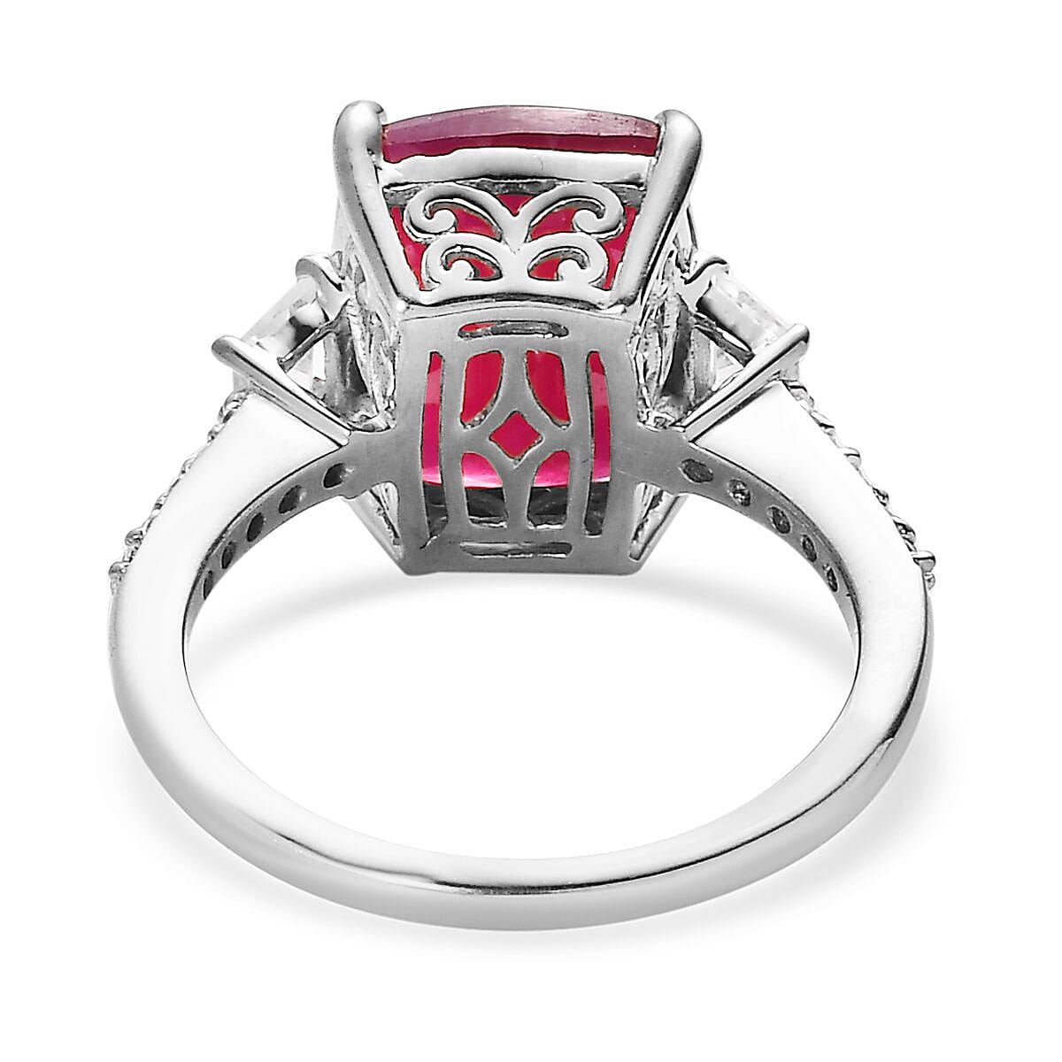 TLV Fissure Filled Ruby ,  White Zircon  Main Stone With Side Stone Ring in Platinum Over Sterling Silver 10.05 ctw (Size 10.0) 8.98 ctw image number 2